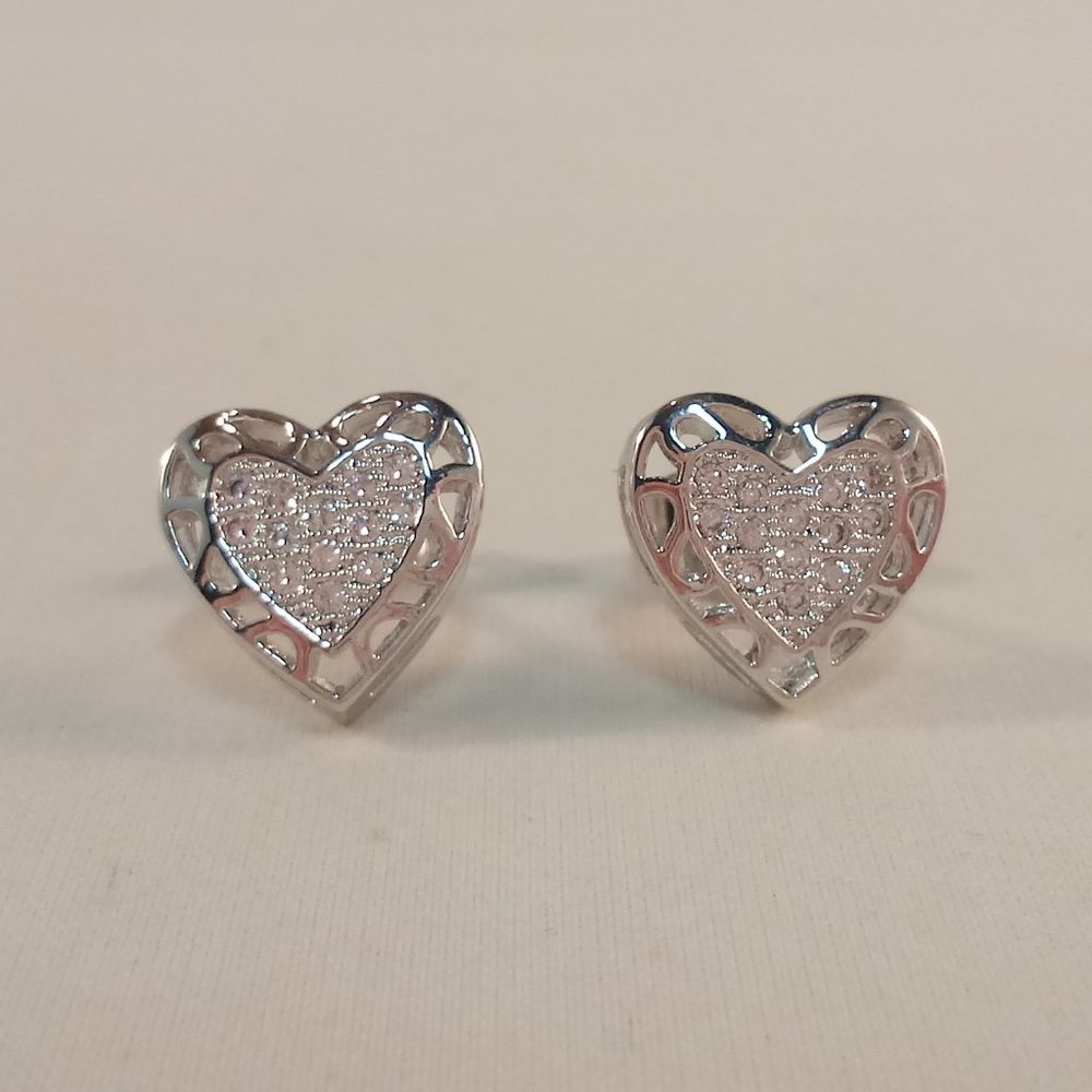 18K White Gold Filled Heart Shape Diamond Topaz Zircon Stud Earrings